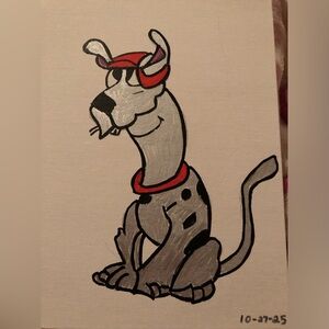 Gray and Red Cartoon Dog Art Print